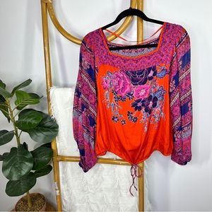 Free people Red and Purple Squareneck Blouse sz L